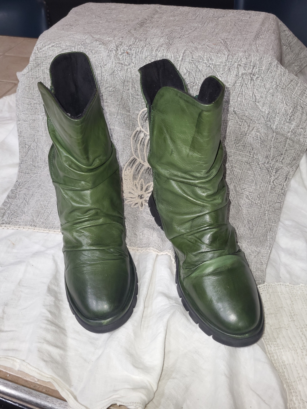 Miz Mooz Olive Green Delena Ruched Boots 8.5 Wide